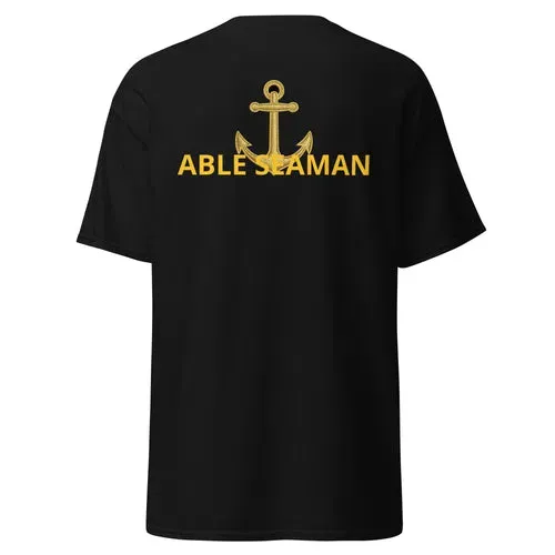 Black Able Seaman tee with gold anchor and rank lettering